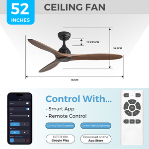 Ventilatore intelligente silenzioso a soffitto in legno di tacchino con telecomando wifi tuya ventilatore a soffitto da soggiorno - Product Image 5