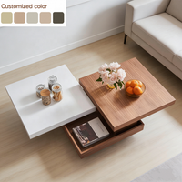 Table basse modulaire minimaliste en bois massif moderne, 3 panneaux décalés avec rangement dissimulé, pour salon et chambre, en stock