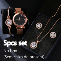 Ensemble Montre de Luxe Femme 17KM, Bracelet en Cristal, Clous d'Oreilles, Collier et Montre-Bracelet à Quartz Décontractée pour Dames