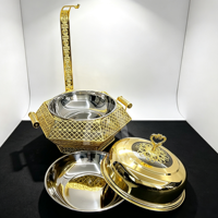 Ensemble de chauffe-plats suspendus de luxe en acier inoxydable doré 8L avec base ajourée pour buffet, idéal pour hôtels et banquets de mariage
