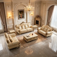 Ensemble de canapés de luxe en or antique, meubles de villa, 1, 2 et 3 places, bois massif, style européen classique, canapés sectionnels en tissu pour salon