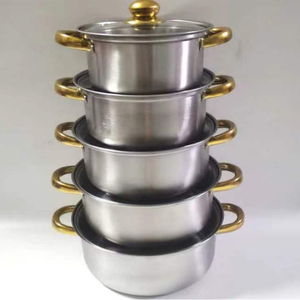 Lot de 10 marmites à soupe en acier inoxydable au design classique avec couvercle en verre prix bon marché batterie de cuisine poignées en métal colorées vente en gros - Product Image 6