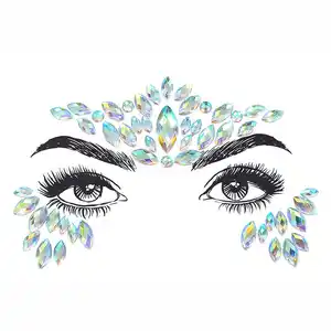 Stiker Perhiasan Wajah, Warna-warni Kristal Akrilik Tahan Air Wajah Berlian Imitasi untuk Pesta, Festival Rave