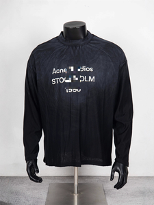 T-shirt a maniche lunghe in lino-cotone sottile con stampa classica a lettere stile <span class=keywords><strong>AC</strong></span>, lavaggio effetto sporco, per uomo e donna - Product Image 1