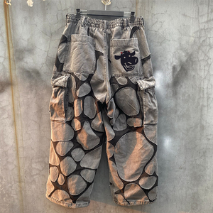 Diznew 2025 Quần jeans ống rộng vừa vặn giặt cỡ cộng với cho nam Quần Jeans hàng hóa chắp vá 3D thêu họa tiết đá bất thường lưng - Product Image 2