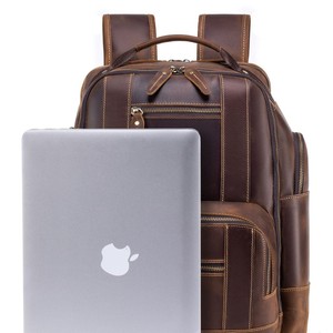 Crazy Horse Leather Men's <b>Backpack</b> Coffee <b>Brown</b> 20L Large Capacity Laptop Bag For Travel Work Commute - Product Image 3