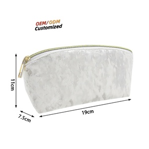 Wholesale Custom <b>Quilted</b> Velvet <b>Makeup</b> Pouch <b>Bag</b> Women's Travel Cosmetic Storage with Zipper Closure Striped for Toiletry Gift - Product Image 6