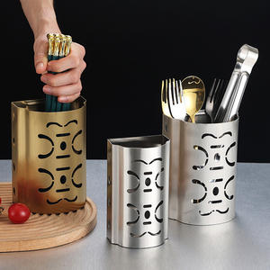 Soporte para cubiertos de acero inoxidable dorado, escurridor de palillos perforados, cesta de almacenamiento de utensilios de cocina, escurridor de vajilla de Metal - Product Image 4