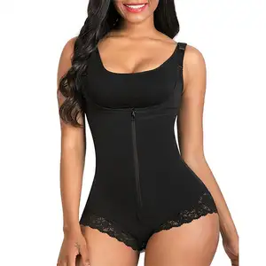 Sıcak satış fermuar ön bel kontrol eğitmen vücut şekillendirici açık göğüs kadınlar için zayıflama spor Bodysuit