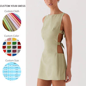 OEM estate <span class=keywords><strong>donna</strong></span> tinta unita in tessuto naturale senza maniche alla moda Sexy ritagliato abiti <span class=keywords><strong>Casual</strong></span> on-line all'ingrosso fornitore - Product Image 2