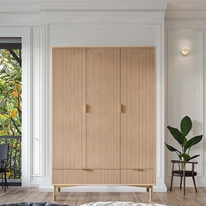 Modern Wood-Fluted Bedroom & Living Set <b>with</b> <b>Storage</b> Neutral Minimalist Collection for Apartment & Hotel Use - Product Image 6