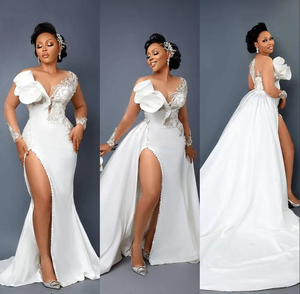 Abiti da <span class=keywords><strong>sposa</strong></span> Sexy a sirena araba Illusion Neck Crystals Side Split staccabile Train overgonne Ruffles abiti da <span class=keywords><strong>sposa</strong></span> da <span class=keywords><strong>sposa</strong></span> - Product Image 5