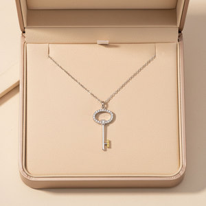 High Quality Wholesale Trendy Key Design Yellow Diamond <b>Necklace</b> Jewelry 18K Solid Gold Real Natural Diamond Pendant <b>Necklace</b> - Product Image 5