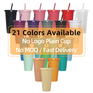 Gobelet personnalisé DIY sans BPA, 24 oz, transparent, réutilisable, en plastique, avec couvercle et paille - Product Image 2