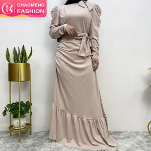 6276 # फैशन सुरुचिपूर्ण फीता अप Neckline Slanted नीचे Pleated शाम पार्टी पोशाक मुस्लिम लोकप्रिय डिजाइन