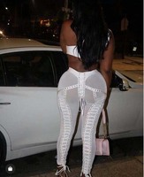 Ensemble deux pièces blanc extensible sans manches pour femme, style bandage, robe moulante sexy pour club et soirée