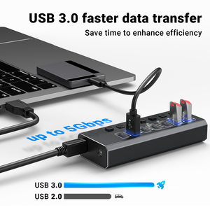 Justlink USB3.0 Adaptador de concentrador USB de 7 Puertos 1M Estación de acoplamiento de carga rápida Compatibilidad multidispositivo para <span class=keywords><strong>iPhone</strong></span> MacBook PC Laptop - Product Image 3