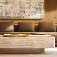 Table basse en pierre naturelle moderne avec plateau en bois facile à nettoyer pour le salon