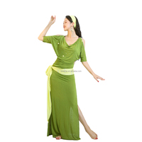 Vêtements de danse pour femmes 3 pièces Baladi Saidi Robe Hair Band Belt Costume Cotton Sexy Stage Dancewear Bellydance Fantasia