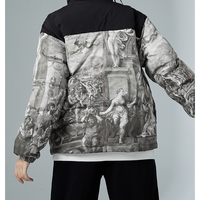 Logo personnalisé brodé épais vestes de plumes de canard partout imprimé surdimensionné rétro graphique bouffant veste hommes