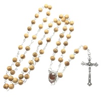 Collier de chapelet en bois d'olive, 6mm, bijoux religieux authentique