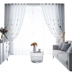 Avocado embroidery 100% Polyester Sheer Curtain fabric for living Room Floral Embroidered Transparent Curtains