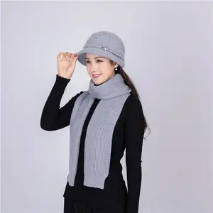 2024 bán buôn Mới Thời Trang Phụ nữ mùa đông ấm áp lông thỏ chất liệu thanh lịch mềm đan khăn hat Set
