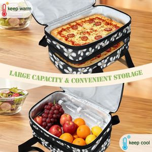 Sac isotherme double couche noir personnalisé OEM avec motif floral Hau pour transport de casseroles et pizzas, idéal pour pique-nique - Product Image 6