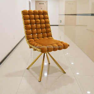 Silla de comedor de oro Matel moderna de lujo ligero, mesa y silla de cuero de terciopelo con respaldo simple, silla de comedor para casa - Product Image 2