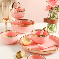 Service de vaisselle nordique de luxe avec bordure dorée pour 2 à 8 personnes, vaisselle de table avec bols à riz, à soupe et à légumes et assiettes