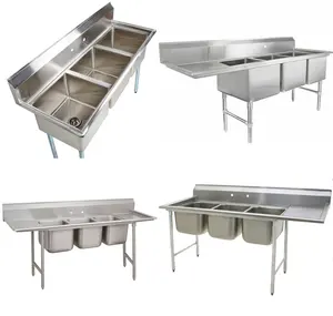 Knocked-down stainless steel free standing sink adjustable 3 compartment sink for outdoor