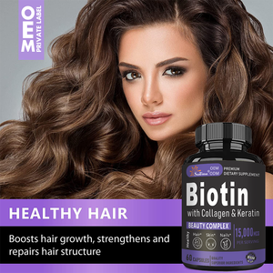 ราคาขายส่ง บรรจุภัณฑ์แบบกำหนดเอง ไบโอตินผสมคอลลาเจนและเคราติน แคปซูลเสริมความงามเพื่อสุขภาพผมและเล็บ 60 แคปซูล - Product Image 4