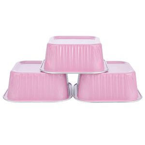 Conteneur en aluminium rose de 150 ml pour gâteaux et desserts, moule à yaourt en aluminium, moules à pâtisserie carrés jetables en aluminium avec couvercles - Product Image 3