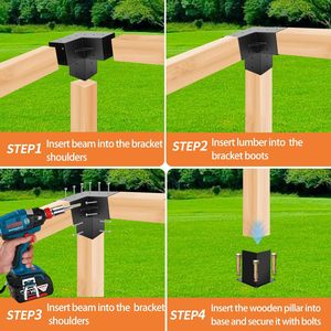 15 ° Kit de Soporte de Pérgola <span class=keywords><strong>para</strong></span> Montaje en Pared con Techo Inclinado, Base de Poste de 3 Vías <span class=keywords><strong>para</strong></span> Pérgolas y Gazebos, Vigas de Acero de 4\" X 4\" - Product Image 2