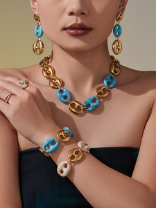 Vintage <span class=keywords><strong>rosa</strong></span> cruz conjunto - 18K oro strass joyería - retro collar/arolo pendientes/anillo acero inoxidable europeo - Product Image 5