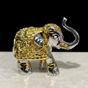 NIRMALA HANDICRAFTS - Paire d'éléphants contemporains en métal argenté et doré, objet décoratif |   Ensemble de figurines décoratives pour la décoration de la maison - Product Image 2