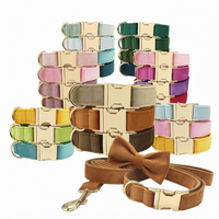 Ensemble collier et laisse pour chat et chien, 36 couleurs unies, élégant, doux, confortable, réglable, avec nœud papillon détachable et boucle en métal