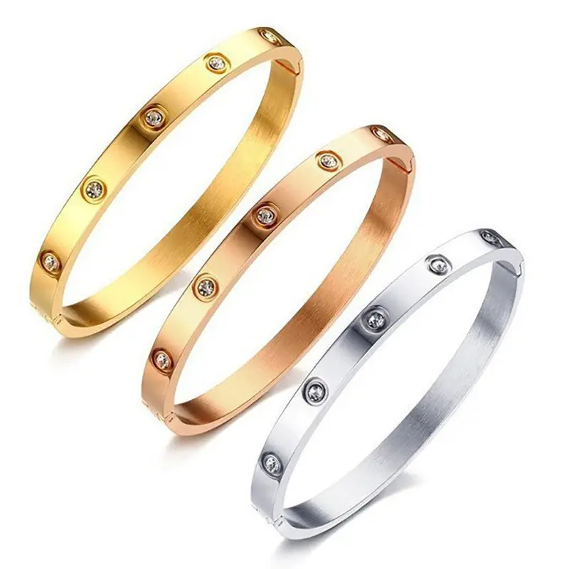 Pulseira de diamantes para mulheres, joia fina de luxo com abertura ajustável em três cores e tamanho