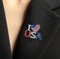 Broche Cœur Patriotique USA en Strass, Alliage Plaqué Argent, Cadeau pour Mariage et Fête de l'Indépendance du 4 Juillet