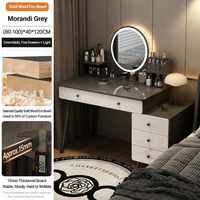 Coiffeuse moderne avec miroir rond éclairé et armoire latérale, table de maquillage avec tiroirs pour chambre à coucher, meuble