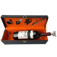 Boîte cadeau décorative en similicuir pour vin, durable, avec 4 outils de bar, emballage cadeau en cuir PU, boîte à vin unique pour une bouteille