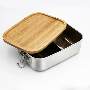 kids food container stainless steel school lunch box with bamboo lid