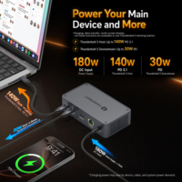 11 in 1 Thunderbolt 5 Docking Station 80Gbps 180W Daya MST Mendukung PD3.1 140W 8K60Hz Slot M.2 NVMe untuk Sistem Apple IOS Windows