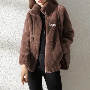 Jaqueta de lã Sherpa leve para mulheres, jaqueta de lã quente à prova de vento fashion personalizada OEM, casaco grosso com capuz plus size