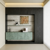 Buffet mural modulaire minimaliste italien en chêne, éco-responsable, pour salle à manger, style moderne et luxueux