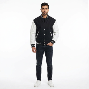 2025 New Arrival Black & <b>White</b> Color Personalized Lettermen Varsity <b>Jackets</b> Top Selling Low MOQ Durable Baseball <b>Jacket</b> for <b>Men</b> - Product Image 1