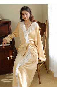 Jubah mandi wanita lengan panjang, jubah mandi wanita musim dingin, renda kerut, Gaun rias wanita, leher V, Kimono bulu untuk wanita - Product Image 6