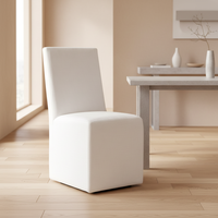 Chaises de salle à manger modernes et luxueuses en lin blanc, avec dossier haut et structure en bois, pour la maison et l'hôtellerie