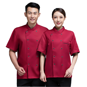 Uniformes de chef de hôtel de luxe unisexes, manches courtes d'été, en polyester tricoté, pour la restauration, la boulangerie, la pâtisserie, la cuisine, avec logo brodé - Product Image 1