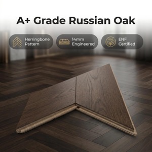 <span class=keywords><strong>Parquet</strong></span> en chêne russe de qualité supérieure, 14 mm, style chevrons, finition noyer noir, UV mat, brossé - Product Image 1